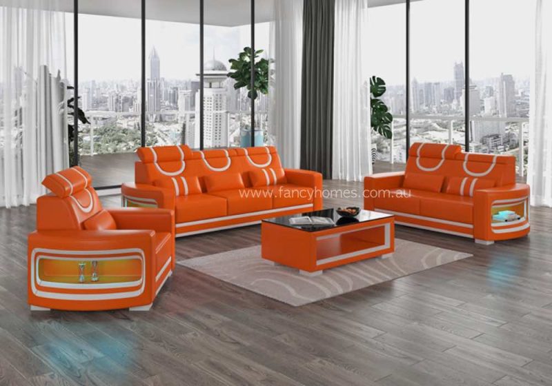 Fancy Homes Calista-D Lounges Suites Leather Sofa Orange and Pure White