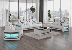 Fancy Homes Calista-D Lounges Suites Leather Sofa Pure White and Black