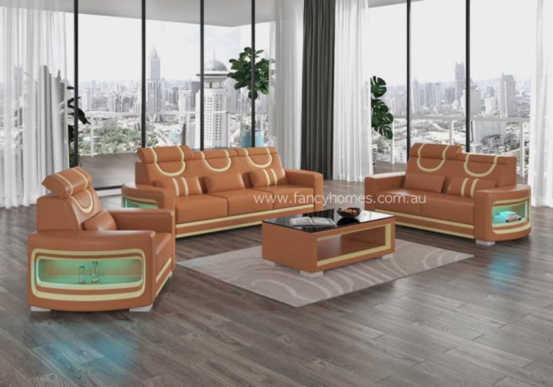 Fancy Homes Calista-D Lounges Suites Leather Sofa Tan and Cream