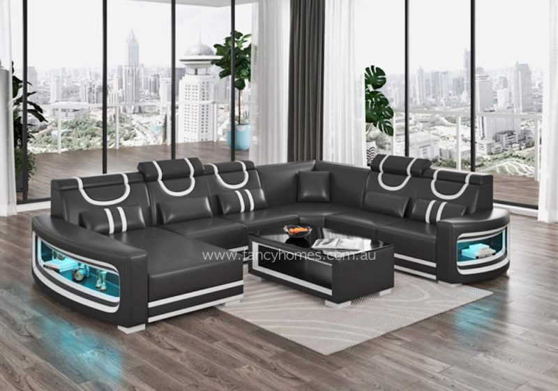 Fancy Homes Calista Modular Leather Sofa Black and Pure White