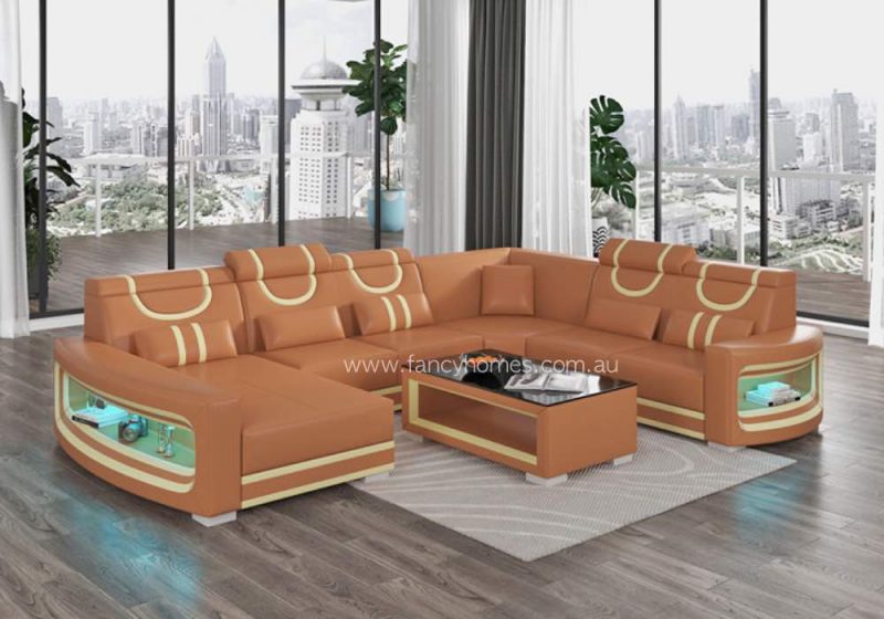 Fancy Homes Calista Modular Leather Sofa Tan and Cream