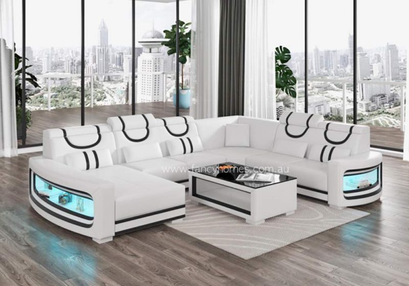 Fancy Homes Calista Modular Leather Sofa Pure White and Black
