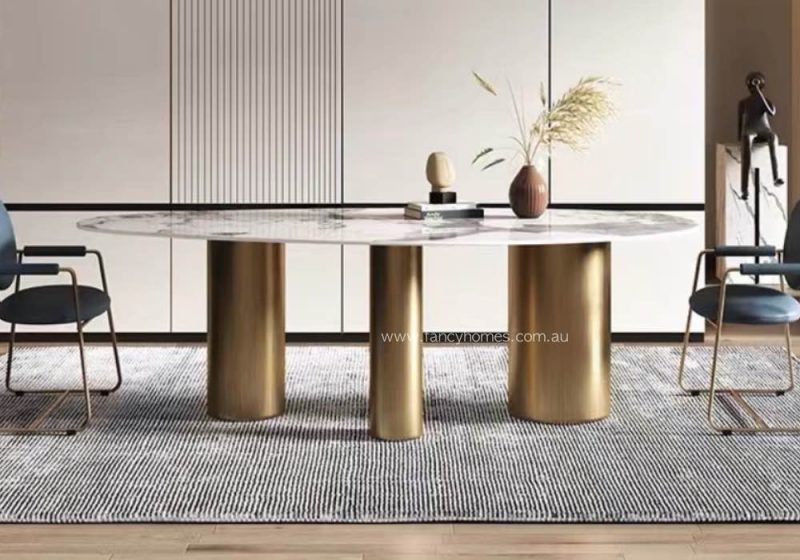 Fancy Homes Athena Sintered Stone Top Dining Table Gold Base