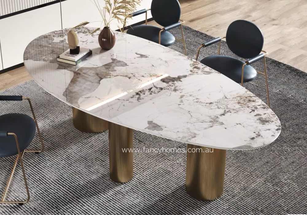 Oval stone top store dining table