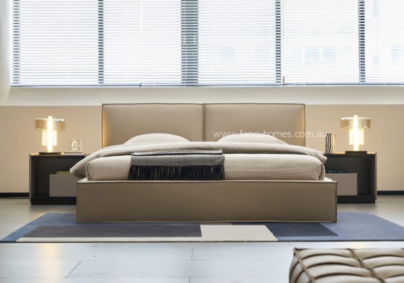 Fancy Homes Cube Contemporary Leather Bed Frame Leather Beds Online Beige Colour Front