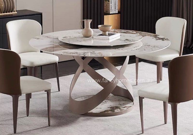 Fancy Homes Florian Sintered Stone Round Dining Table with Rose Pink Brown Base and Pandora Top