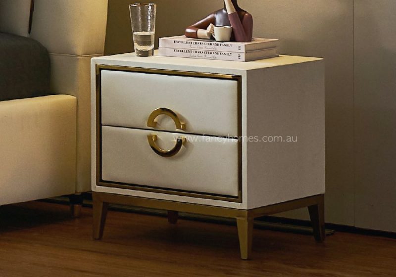 Fancy Homes G-008 Contemporary Bedside Tables Night Stand White and Gold
