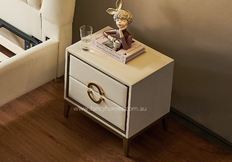 Fancy Homes G-008 Contemporary Bedside Tables Night Stand White and Gold Top