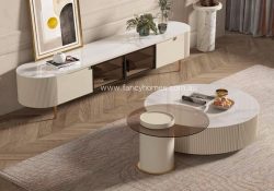 Fancy Homes Margot Round Sintered Stone Coffee Table and TV Unit Set Creamy White Colour