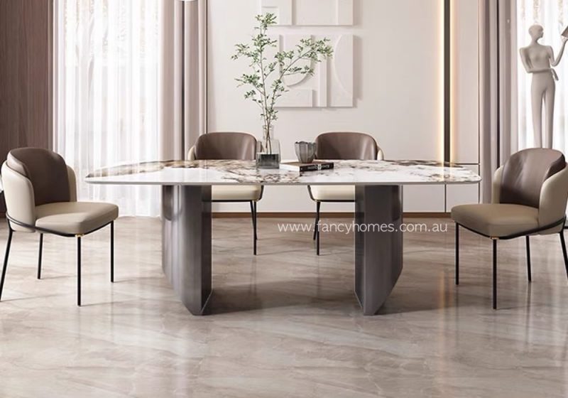 Fancy Homes Solana Sintered Stone Dining Table Grey Stainless Steel Base
