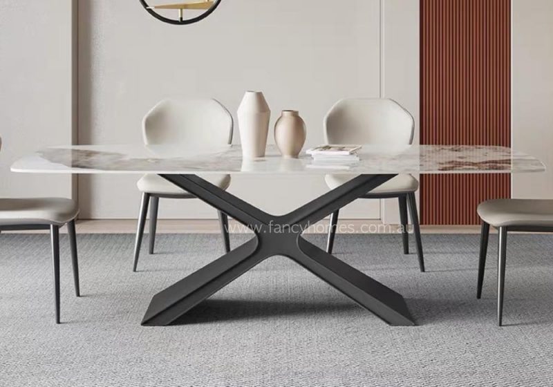 Fancy Homes Theo Marble Top Dining Table X Leg