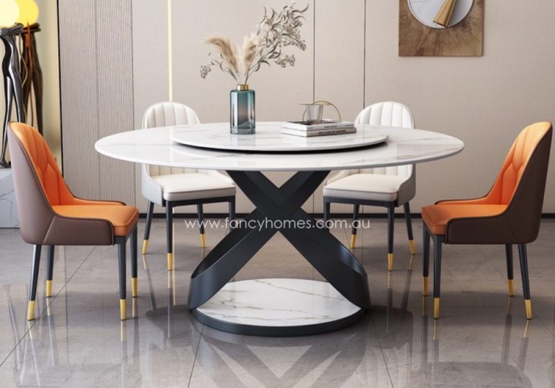 Fancy Homes Florian Sintered Stone Dining Table with Lazy Susan Black Base