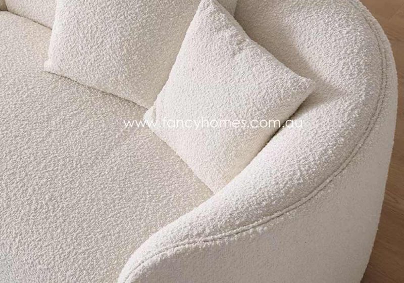 Fancy Homes Matilda Contemporary Curve Fabric Sofa White Boucle Fabric Armrest
