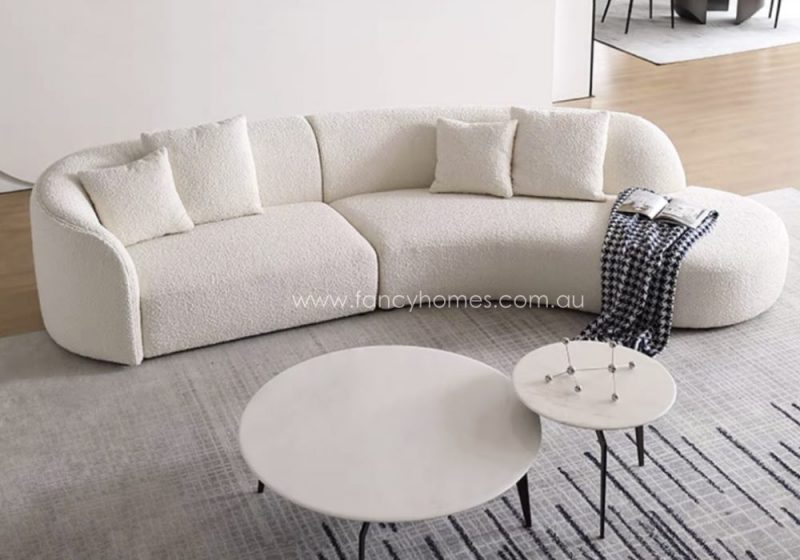 Fancy Homes Matilda Contemporary Curve Chaise Fabric Sofa Boucle Fabric In White