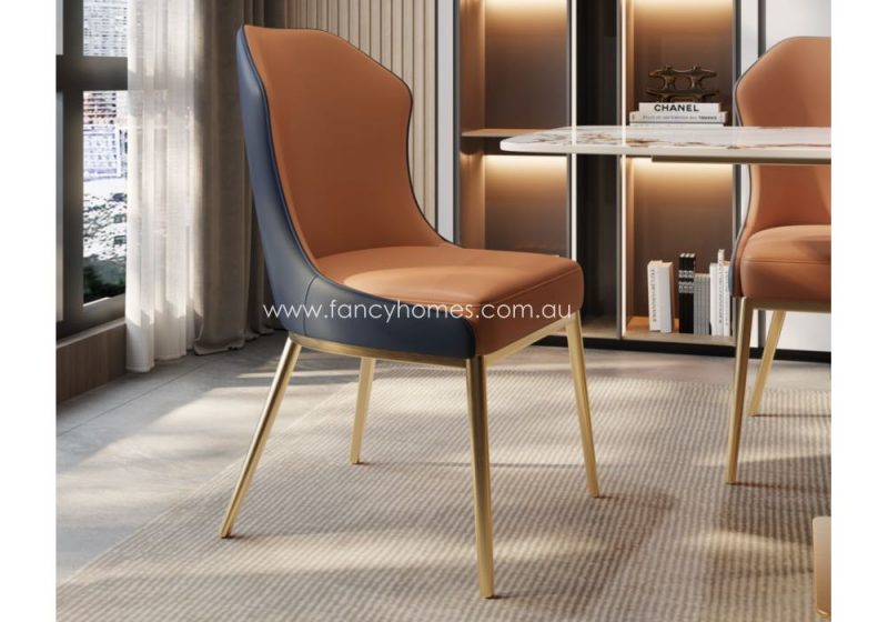 Fancy Homes Mason Dining Chair Orange and Navy with Gold Base