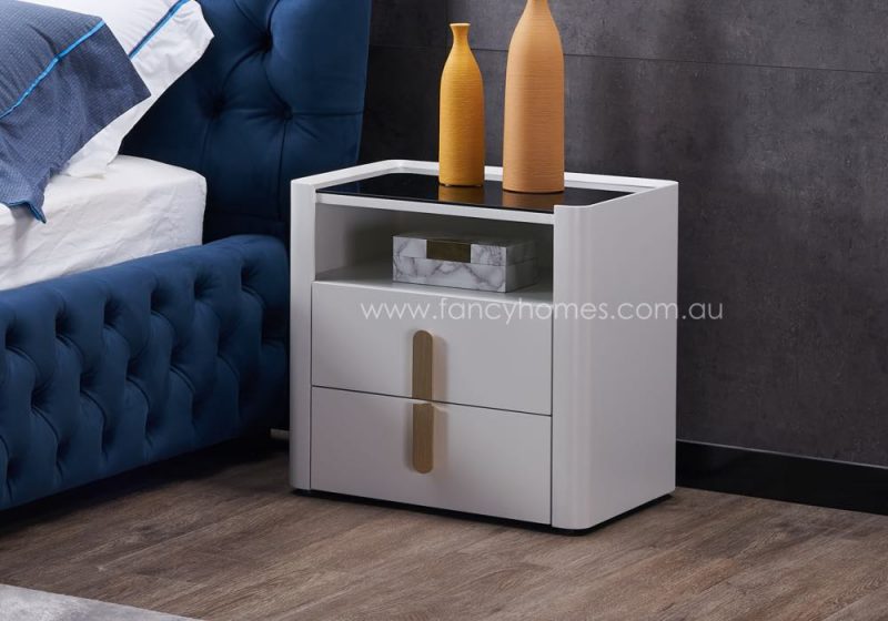 Fancy Homes B-610 Contemporary Bedside Table White and Gold