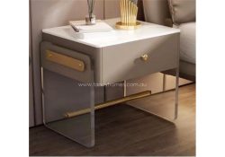 Fancy Homes B-660 Contemporary Bedside Table with Acrylic Legs and Gold Colours