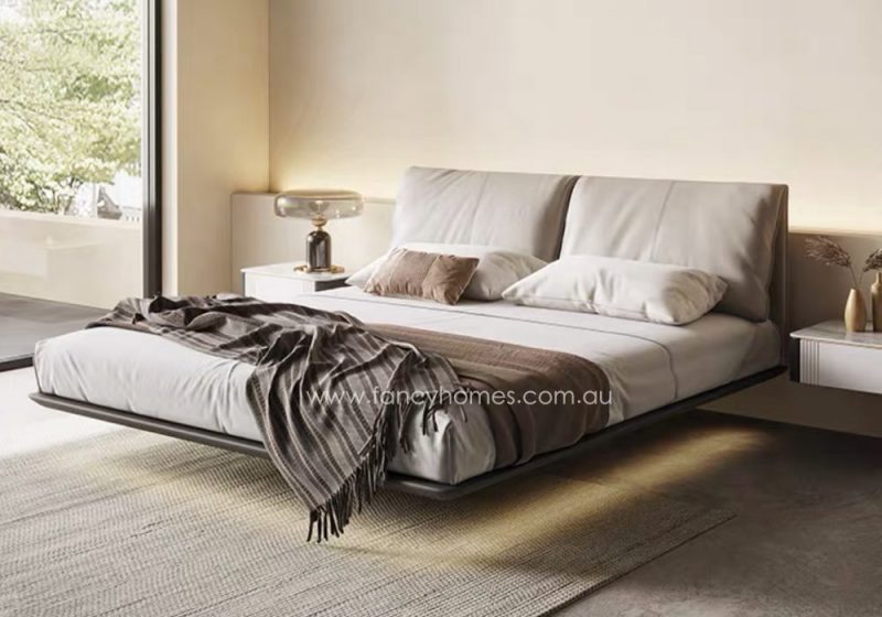 Fancy Homes Maeve Contemporary Leather Bed Frame Leather Beds Online White with Ambient Light