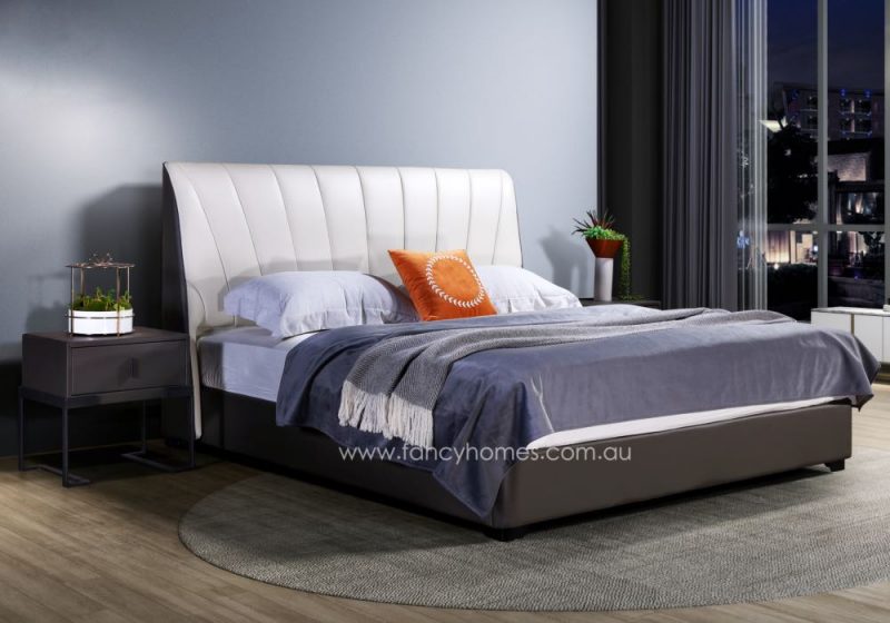 Fancy Homes Sanibel Contemporary Leather Bed Frame Leather Beds Online White and Grey