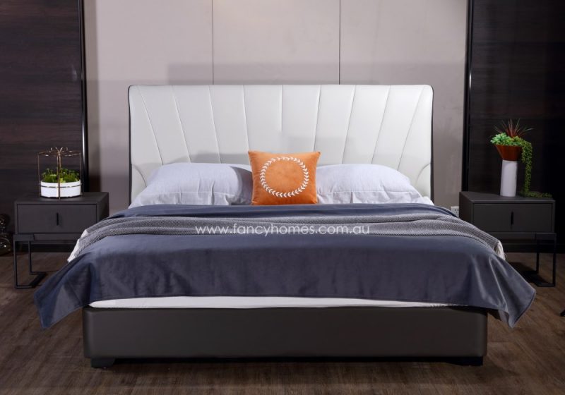 Fancy Homes Sanibel Contemporary Leather Bed Frame Leather Beds Online White and Grey Front