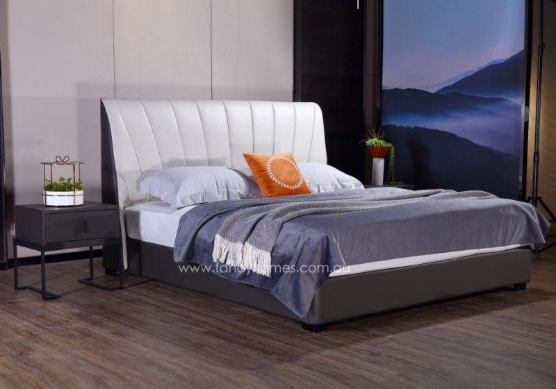 Fancy Homes Sanibel Contemporary Leather Bed Frame Leather Beds Online Off White and Grey