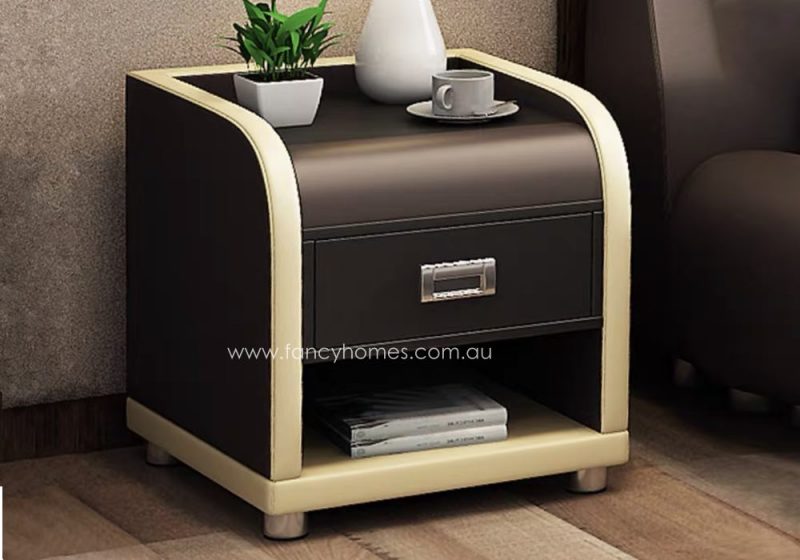 Fancy Homes GS-01 Bedside Table Night Stand Dark Brown and Cream