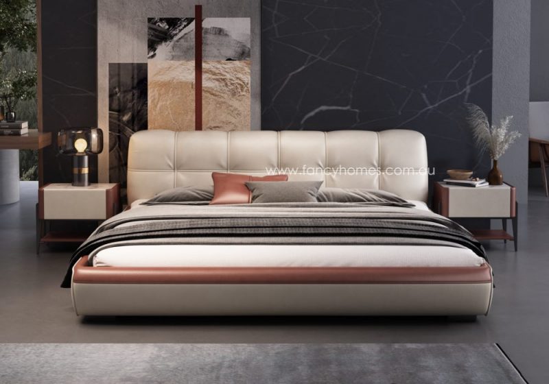 Fancy Homes Odetta Contemporary Leather Bed Frame Leather Beds Online with High-density Foam Bed Head