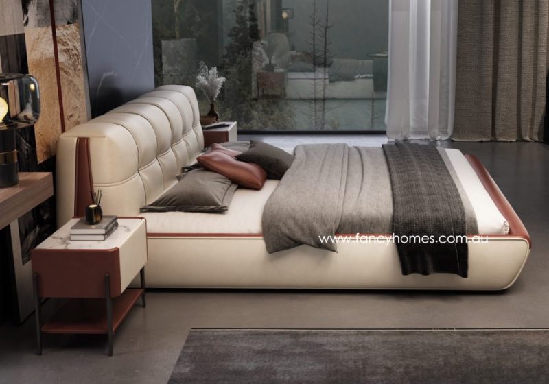 Fancy Homes Odetta Contemporary Leather Bed Frame Leather Beds Online with High-density Foam Bed Head. Featuring Two Tone Colour Options