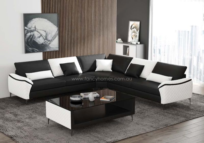 Fancy Homes Catiana-B Contemporary Corner Leather Sofa Black and Pure White