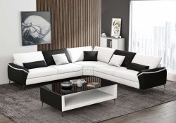 Fancy Homes Catiana-B Contemporary Corner Leather Sofa Pure White and Black