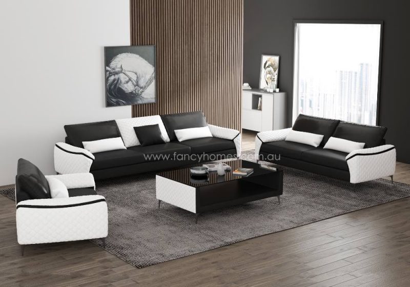 Fancy Homes Catiana-D Contemporary Lounges Suites Leather Sofa Black and Pure White