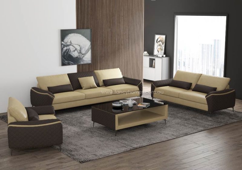 Fancy Homes Catiana-D Contemporary Lounges Suites Leather Sofa Cream and Dark Brown