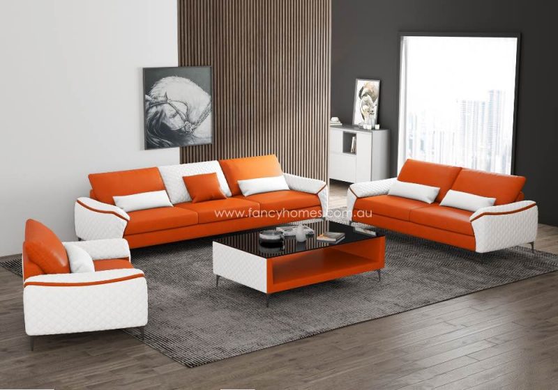Fancy Homes Catiana-D Contemporary Lounges Suites Leather Sofa Orange and Pure White