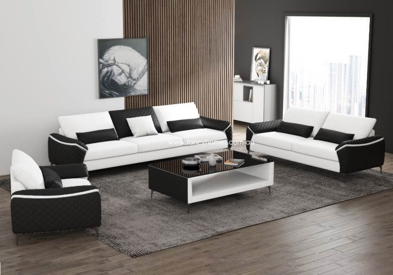 Fancy Homes Catiana-D Contemporary Lounges Suites Leather Sofa Pure White and Black