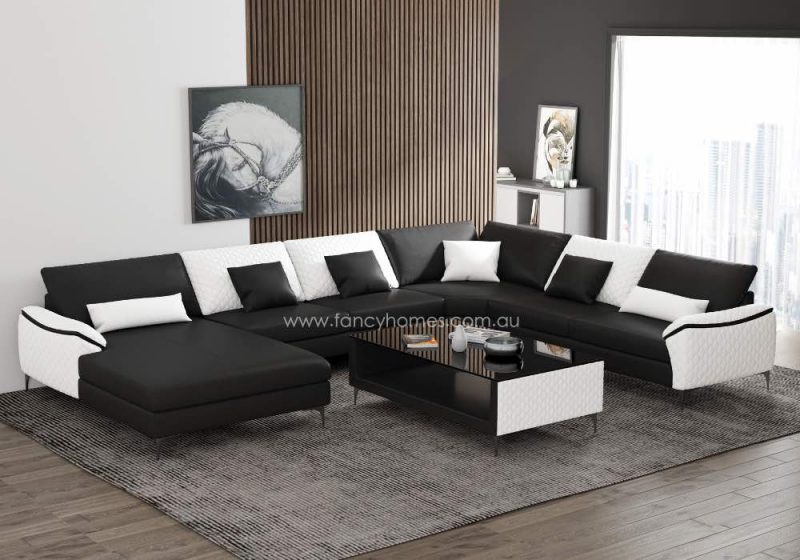 Fancy Homes Catiana Contemporary Modular Leather Sofa Black and Pure White