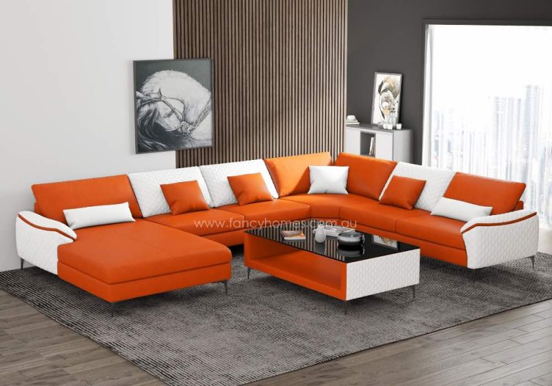 Fancy Homes Catiana Contemporary Modular Leather Sofa Orange and Pure White