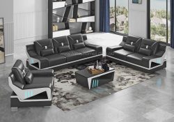Fancy Homes Zelda-D Lounges Suites Leather Sofa with LED Lighting Black and Pure White