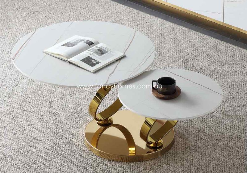 Fancy Homes Tutti Swivel Sintered Stone Coffee Table Gold Base