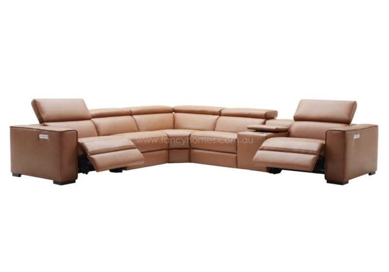 Fancy Homes Albert Contemporary Recliner Corner Leather Sofa Caramel