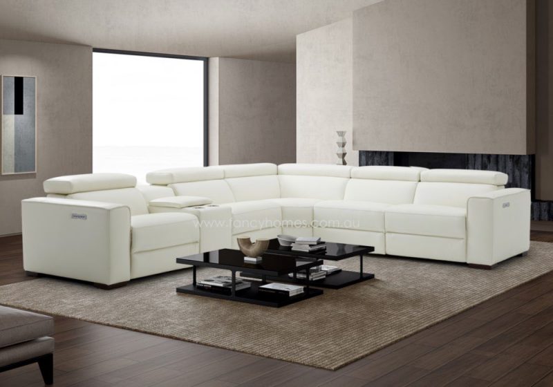 Fancy Homes Albert Recliner Corner Leather Sofa Pure White