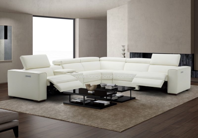 Fancy Homes Albert Contemporary Recliner Corner Leather Sofa White