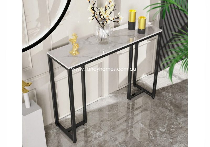 Fancy Homes Castiel Marble Top Console Table Hallway Tables White Top and Black Base
