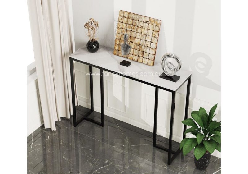 Fancy Homes Castiel Sintered Stone Top Console Table Hallway Table White Top Black Base