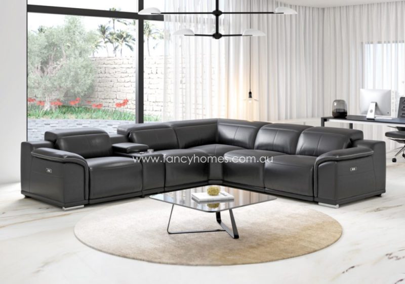 Fancy Homes Hogan Recliner Corner Leather Sofa Contemporary Style Recliner Sofa Fully Customisable Recliner Sofa Black Colour