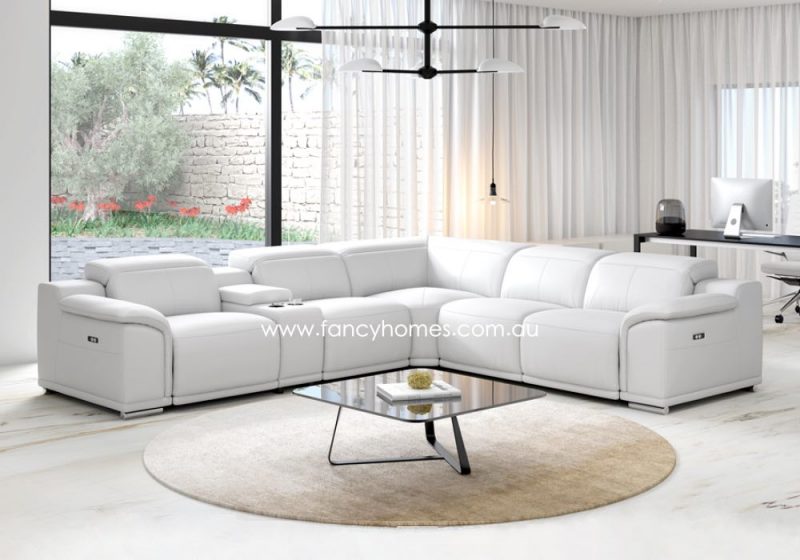 Fancy Homes Hogan Recliner Corner Leather Sofa Contemporary Style Recliner Sofa Fully Customisable Recliner Sofa White Colour