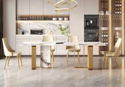 Fancy Homes Ivy Sintered Stone Dining Table Gold Base Features Customisation Options Change Size Table Shape and Stone Colours