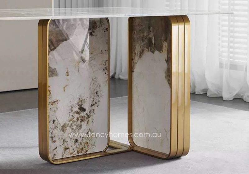 Ivy Sintered Stone Dining Table Gold Base Details
