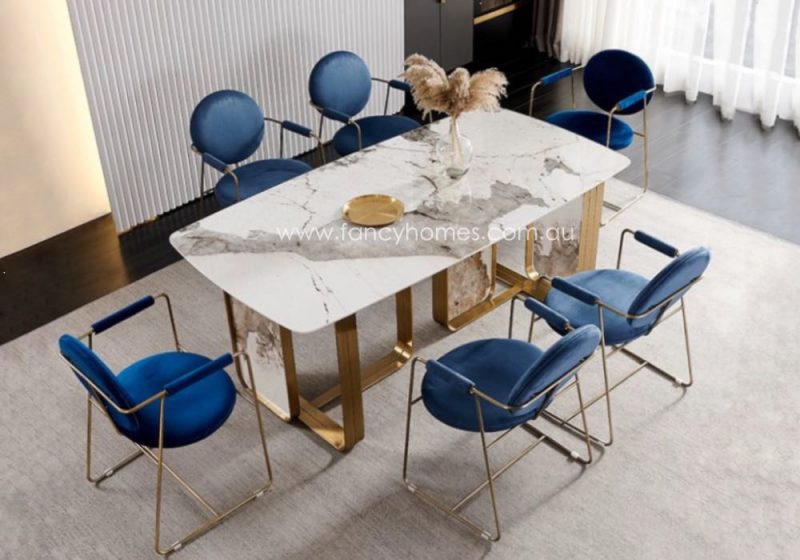Fancy Homes Ivy Sintered Stone Dining Table Gold Base Features Customisation Options Change Size Table Shape and Stone Colour