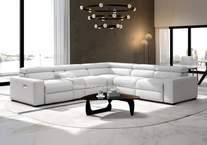 Fancy Homes Lorenzo Recliner Corner Leather Sofa Contemporary Style Recliner Sofa Fully Customisable Recliner Sofa White Colour
