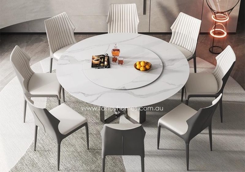 Ivy Round Sintered Stone Dining Table Black Base With Lazy Susan Customisable Options Choose Size Stone Colours Sintered Stone Top Scratch and Heat Resistant